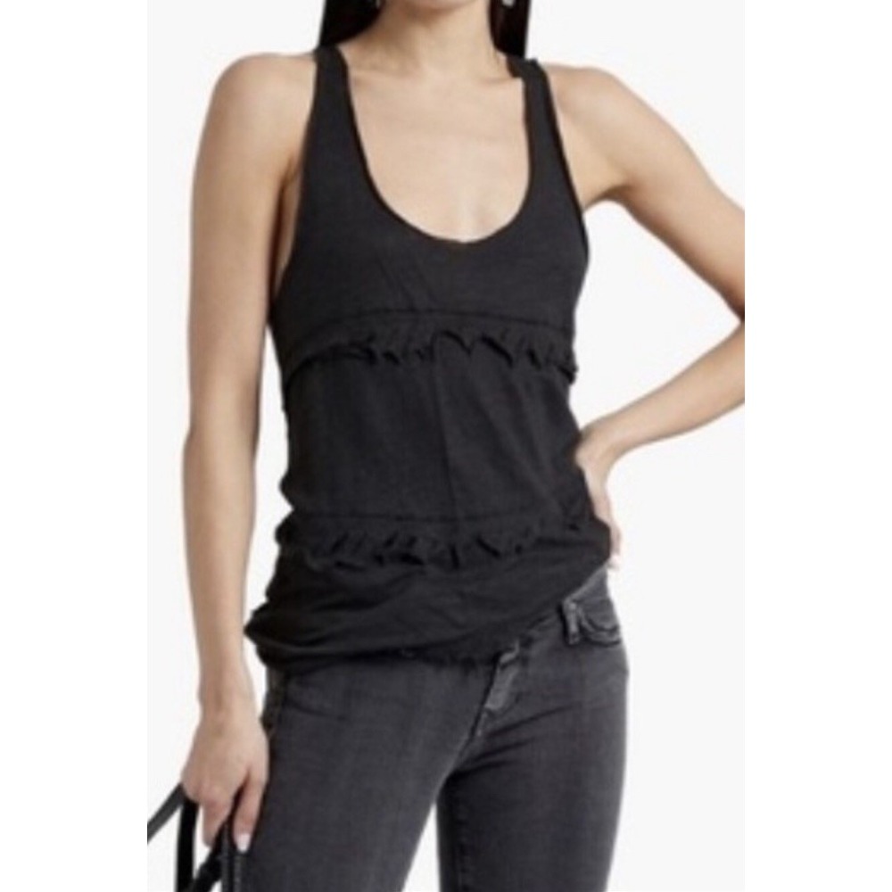 IRO Jeans Distressed Raw Edge Linen Tank Top Black Designer Rocker Grunge XS